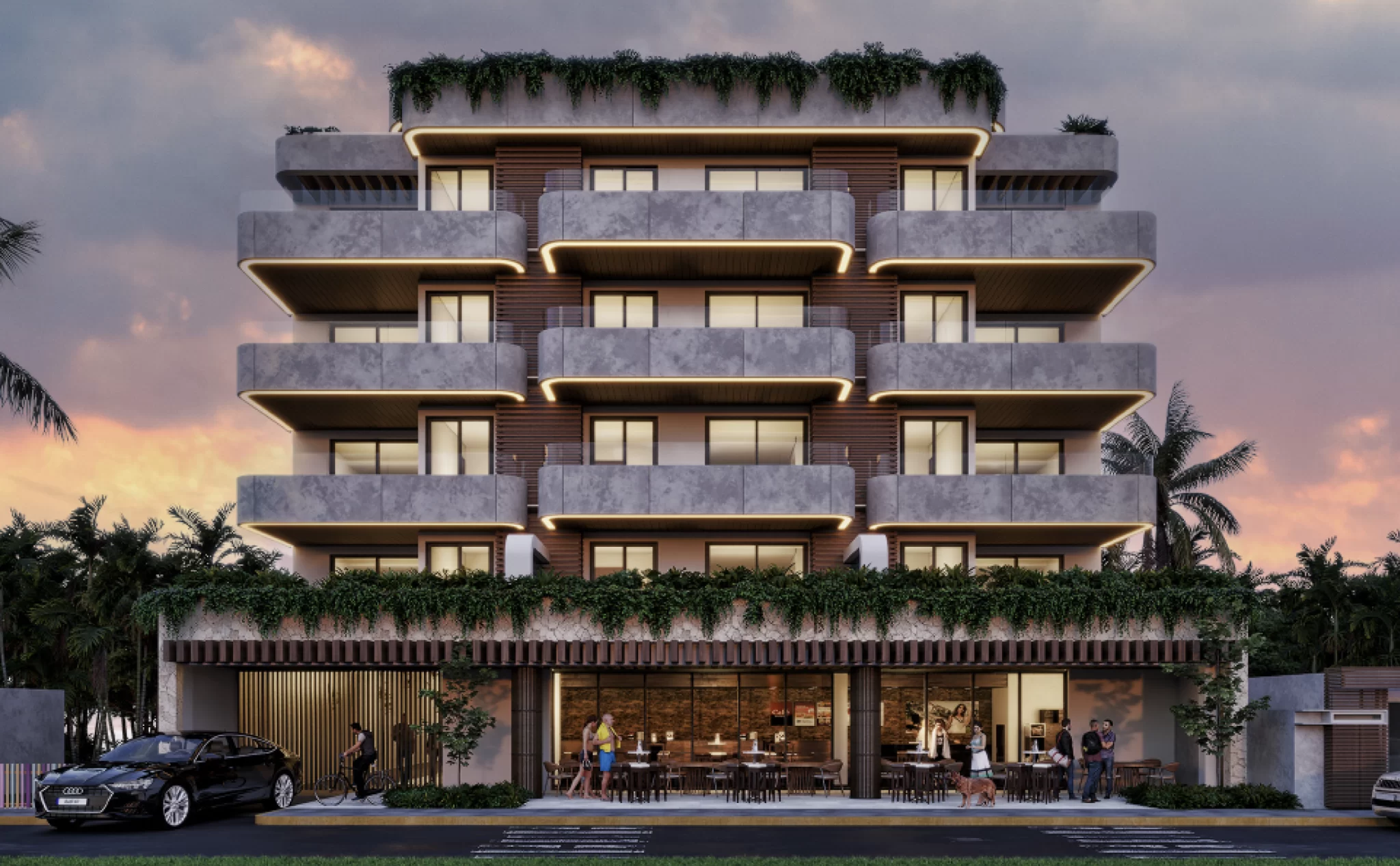 Fachada Village Blu Puerto Morelos, Diseño de autor