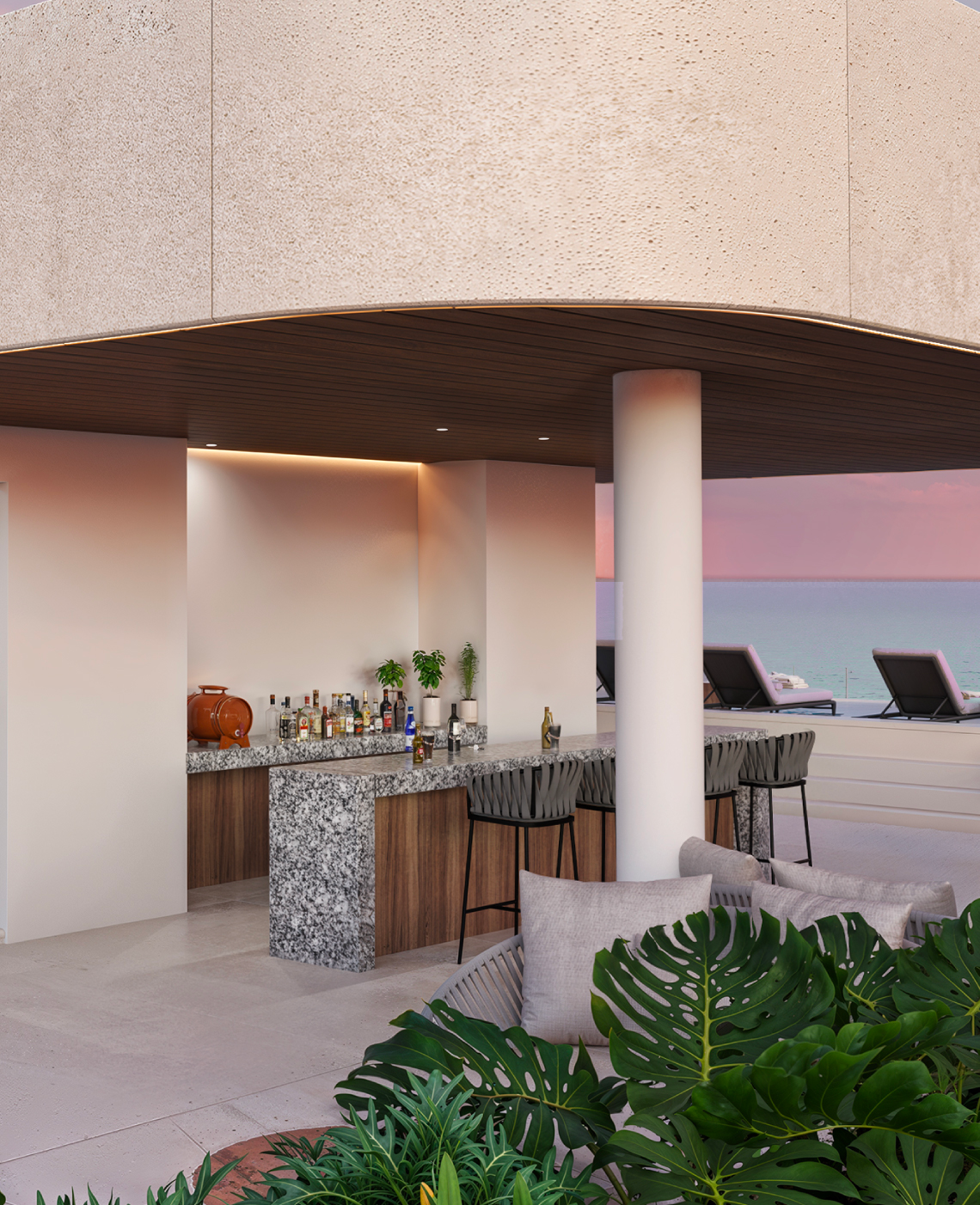 Rooftop bar con vista al mar