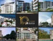 Mosaico de nueve desarrollos inmobiliarios de Eleva Capital Group con el logotipo del 10 aniversario al centro